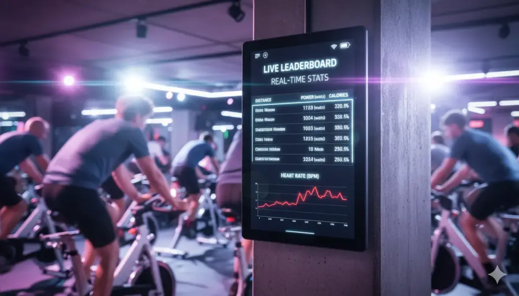 Motivatie op scherm op de sportvloer